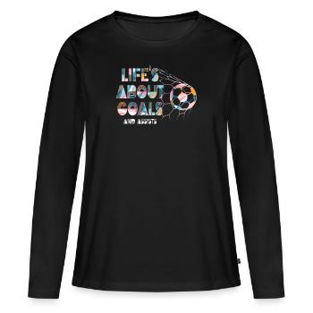 La vie est faite de buts et de passes décisives Football de futbol - T-shirt manches longues Premium bio Femme - noir - Devant - Julia (174cm)