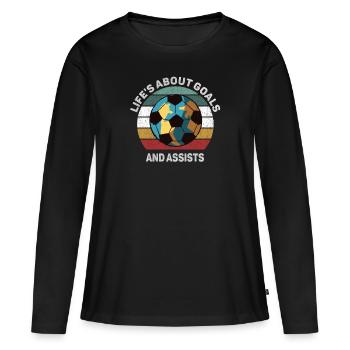 La vie est faite de buts et de passes décisives Football de futbol - T-shirt manches longues Premium bio Femme - noir - Devant - Julia (174cm)