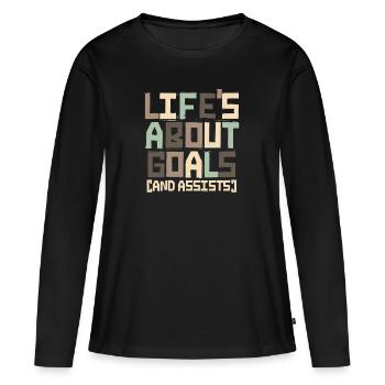 La vie est faite de buts et de passes décisives Football de futbol - T-shirt manches longues Premium bio Femme - noir - Devant - Julia (174cm)