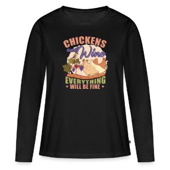 Drôle de vin Élevage de poulets - T-shirt manches longues Premium bio Femme - noir - Devant - Julia (174cm)