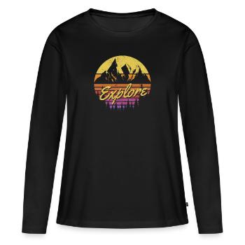 Entdecken Sie Retro Regenbogen Gradient Berg - Frauen Premium Bio Langarmshirt - Schwarz - Vorne - Julia (174cm)