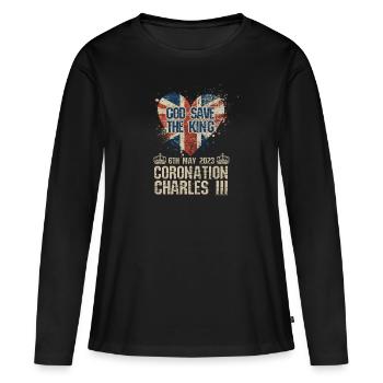 Couronnement du roi britannique Charles Angleterre Drapeau - T-shirt manches longues Premium bio Femme - noir - Devant - Julia (174cm)
