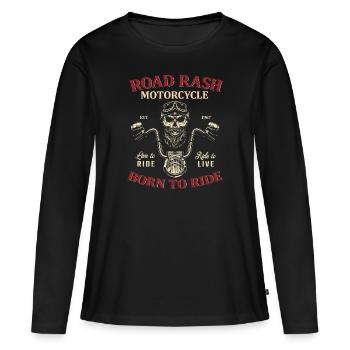 moto à éruption cutanée née pour rouler - T-shirt manches longues Premium bio Femme - noir - Devant - Julia (174cm)
