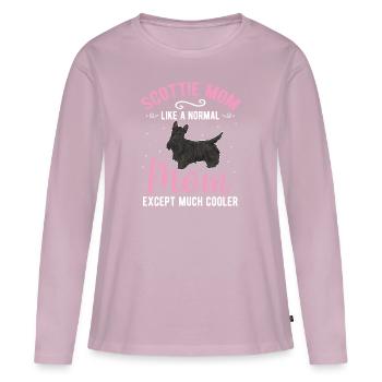 Terrier écossais Scottie Chien - T-shirt manches longues Premium bio Femme - rose poudré - Devant - Julia (174cm)