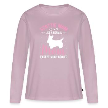 Terrier écossais Scottie Chien - T-shirt manches longues Premium bio Femme - rose poudré - Devant - Julia (174cm)