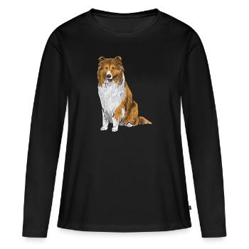 Collie à poil long Collie rugueux Chien - T-shirt manches longues Premium bio Femme - noir - Devant - Julia (174cm)