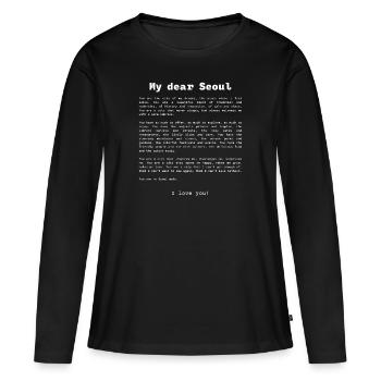 Déclaration d’amour à Séoul en anglais - T-shirt manches longues Premium bio Femme - noir - Devant - Julia (174cm)