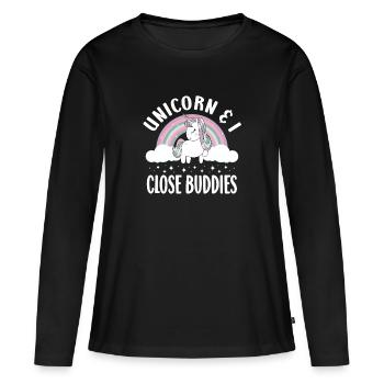 Vintage Rainbow Unicorn & I - Close Buddies Spirit - Women's Premium Organic Long Sleeve Shirt - black - Front - Julia (174cm)