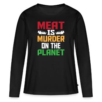 Meat is Murder on the Planet - Women's Premium Organic Long Sleeve Shirt - black - Front - Julia (174cm)