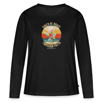 Saved By Grace Ephesians Scripture Christian Cute - Women's Premium Organic Long Sleeve Shirt - black - Front - Julia (174cm)