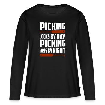 Cueillir des serrures par jour Cueillir les filles par nuit Serrures - T-shirt manches longues Premium bio Femme - noir - Devant - Julia (174cm)