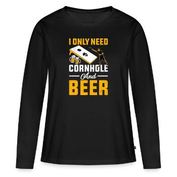 Je ne fais que beugler cornhle et bière jeu de trou aveugle - T-shirt manches longues Premium bio Femme - noir - Devant - Julia (174cm)