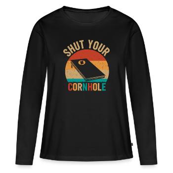 Hold your cornhole board game throwing game - Women's Premium Organic Long Sleeve Shirt - black - Front - Julia (174cm)