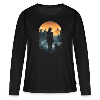 Wandern mit Hund - Frauen Premium Bio Langarmshirt - Schwarz - Vorne - Julia (174cm)