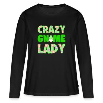 Crazy Gnome Lady Yard Garden Gnome Idée cadeau - T-shirt manches longues Premium bio Femme - noir - Devant - Julia (174cm)
