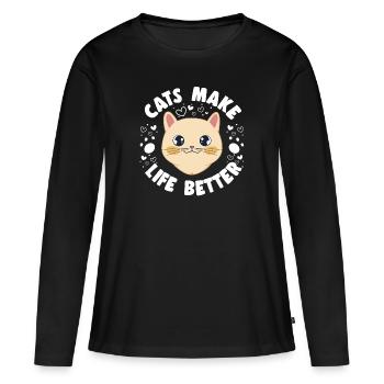 Les chats rendent la vie meilleure Chaton Amoureux des animaux Maman Gag - T-shirt manches longues Premium bio Femme - noir - Devant - Julia (174cm)
