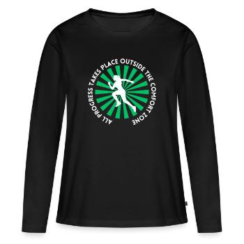 Le progrès se fait en dehors de la zone de confort - T-shirt manches longues Premium bio Femme - noir - Devant - Julia (174cm)