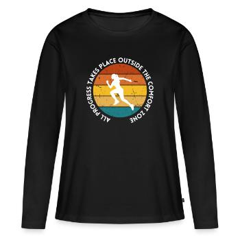 Le progrès se fait en dehors de la zone de confort - T-shirt manches longues Premium bio Femme - noir - Devant - Julia (174cm)