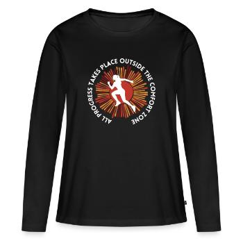 Le progrès se fait en dehors de la zone de confort - T-shirt manches longues Premium bio Femme - noir - Devant - Julia (174cm)