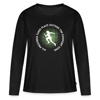 Le progrès se fait en dehors de la zone de confort - T-shirt manches longues Premium bio Femme - noir - Devant - Julia (174cm)