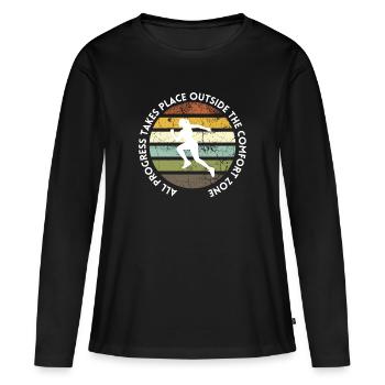 Le progrès se fait en dehors de la zone de confort - T-shirt manches longues Premium bio Femme - noir - Devant - Julia (174cm)
