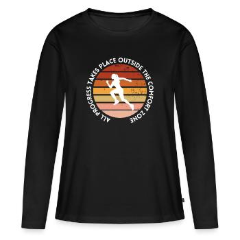 Le progrès se fait en dehors de la zone de confort - T-shirt manches longues Premium bio Femme - noir - Devant - Julia (174cm)