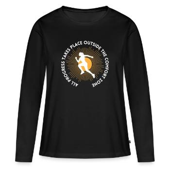 Le progrès se fait en dehors de la zone de confort - T-shirt manches longues Premium bio Femme - noir - Devant - Julia (174cm)