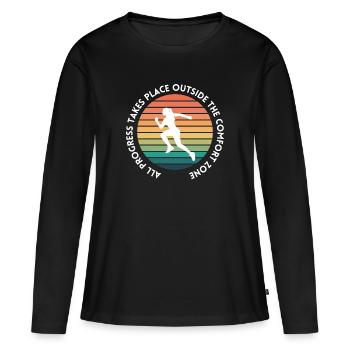 Le progrès se fait en dehors de la zone de confort - T-shirt manches longues Premium bio Femme - noir - Devant - Julia (174cm)