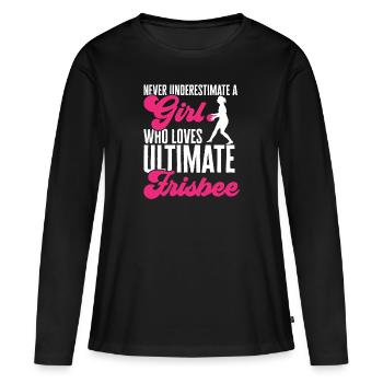 Ultimate Frisbee Wurfscheibe - Frauen Premium Bio Langarmshirt - Schwarz - Vorne - Julia (174cm)