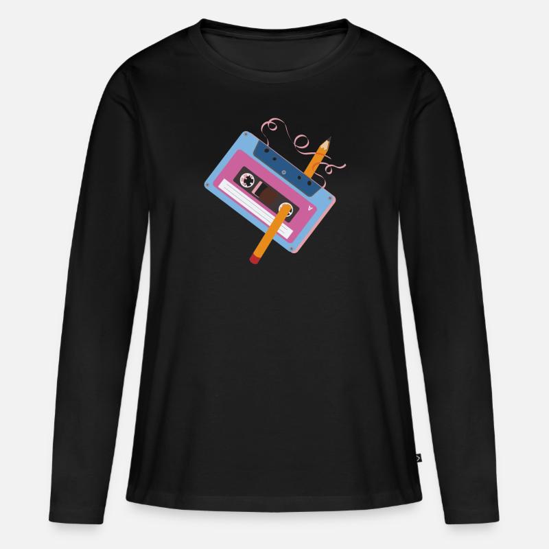 Retro Kasette - Frauen Premium Bio Langarmshirt - Schwarz