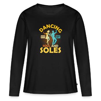 Danser avec mon âme et mes semelles Danse à claquettes Danse à claquettes - T-shirt manches longues Premium bio Femme - noir - Devant - Julia (174cm)