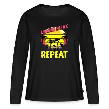 Plage Paradis Déconnecter Relax Répéter - T-shirt manches longues Premium bio Femme - noir - Devant - Julia (174cm)