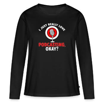Podcasteur Podcast - T-shirt manches longues Premium bio Femme - noir - Devant - Julia (174cm)