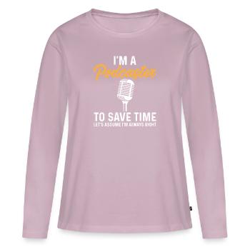 Podcasteur Podcast - T-shirt manches longues Premium bio Femme - rose poudré - Devant - Julia (174cm)