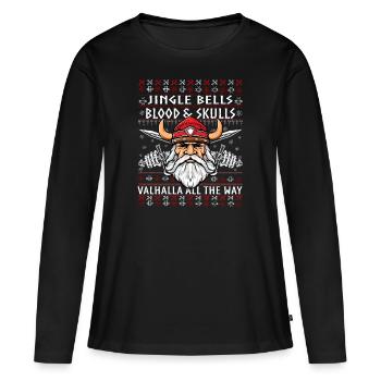 Drôle Jingle Bells Viking Noël Pull moche - T-shirt manches longues Premium bio Femme - noir - Devant - Julia (174cm)