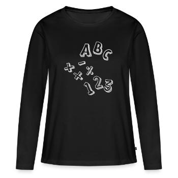 Inscriptions: ABC - 123 - +-x: - T-shirt manches longues Premium bio Femme - noir - Devant - Julia (174cm)