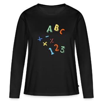 Inscriptions: ABC / +-x: / 123 - T-shirt manches longues Premium bio Femme - noir - Devant - Julia (174cm)