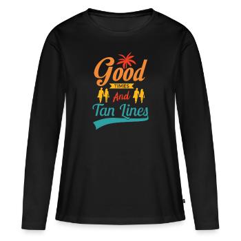 Bons moments et lignes de bronzage - T-shirt manches longues Premium bio Femme - noir - Devant - Julia (174cm)