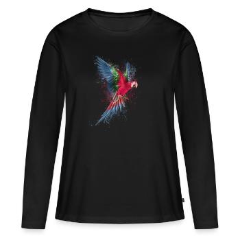 Perroquet avec des gouttes de couleur - T-shirt manches longues Premium bio Femme - noir - Devant - Julia (174cm)