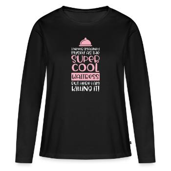 Serveuse au bar du restaurant - T-shirt manches longues Premium bio Femme - noir - Devant - Julia (174cm)