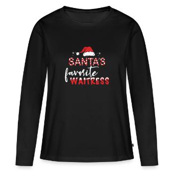 Serveuse au bar du restaurant - T-shirt manches longues Premium bio Femme - noir - Devant - Julia (174cm)
