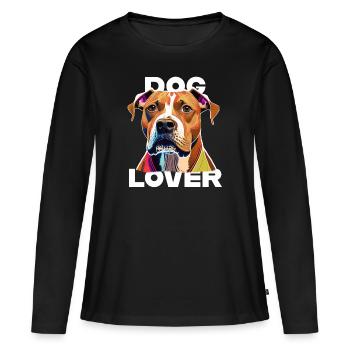 Amant des chiens American Stafford - T-shirt manches longues Premium bio Femme - noir - Devant - Julia (174cm)