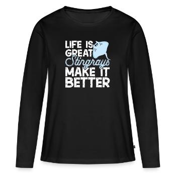 Raies pastenagues, raies manta, raies océaniques, raies - T-shirt manches longues Premium bio Femme - noir - Devant - Julia (174cm)