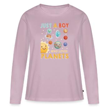 Juste un garçon qui aime les planètes du système solaire - T-shirt manches longues Premium bio Femme - rose poudré - Devant - Julia (174cm)