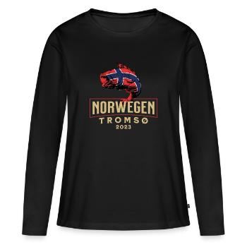 Angelurlaub Angeltour in Norwegen Tromsø - Frauen Premium Bio Langarmshirt - Schwarz - Vorne - Julia (174cm)