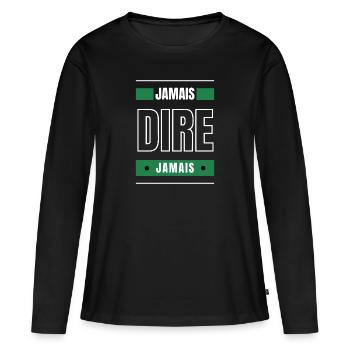 JAMAIS DIRE JAMAIS - T-shirt manches longues Premium bio Femme - noir - Devant - Julia (174cm)