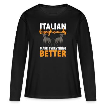 Lévrier italien Greyhound Chiens - T-shirt manches longues Premium bio Femme - noir - Devant - Julia (174cm)