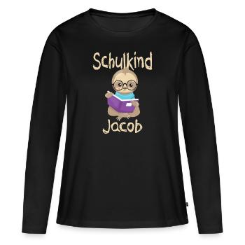 Schulkind Jacob Faultier - Frauen Premium Bio Langarmshirt - Schwarz - Vorne - Julia (174cm)