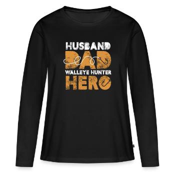 Mari papa Chasseur de doré jaune Héros - T-shirt manches longues Premium bio Femme - noir - Devant - Julia (174cm)