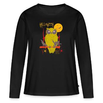 Halloween - Eule - Frauen Premium Bio Langarmshirt - Schwarz - Vorne - Julia (174cm)